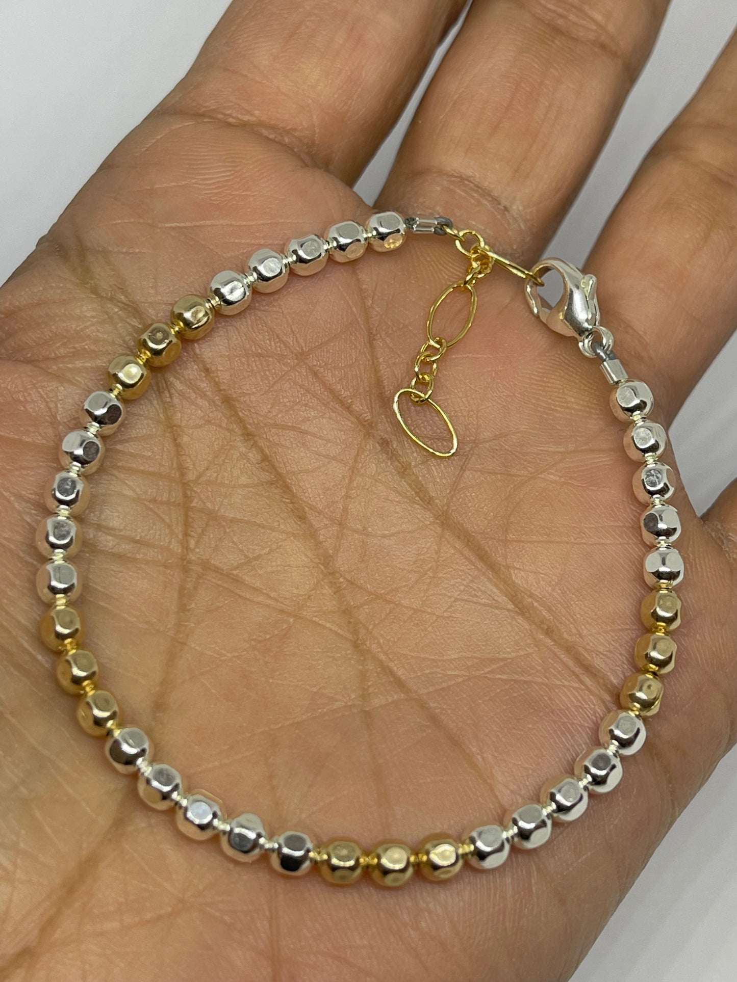 4mm square bead 14 k gold filled and sterling bracelet
