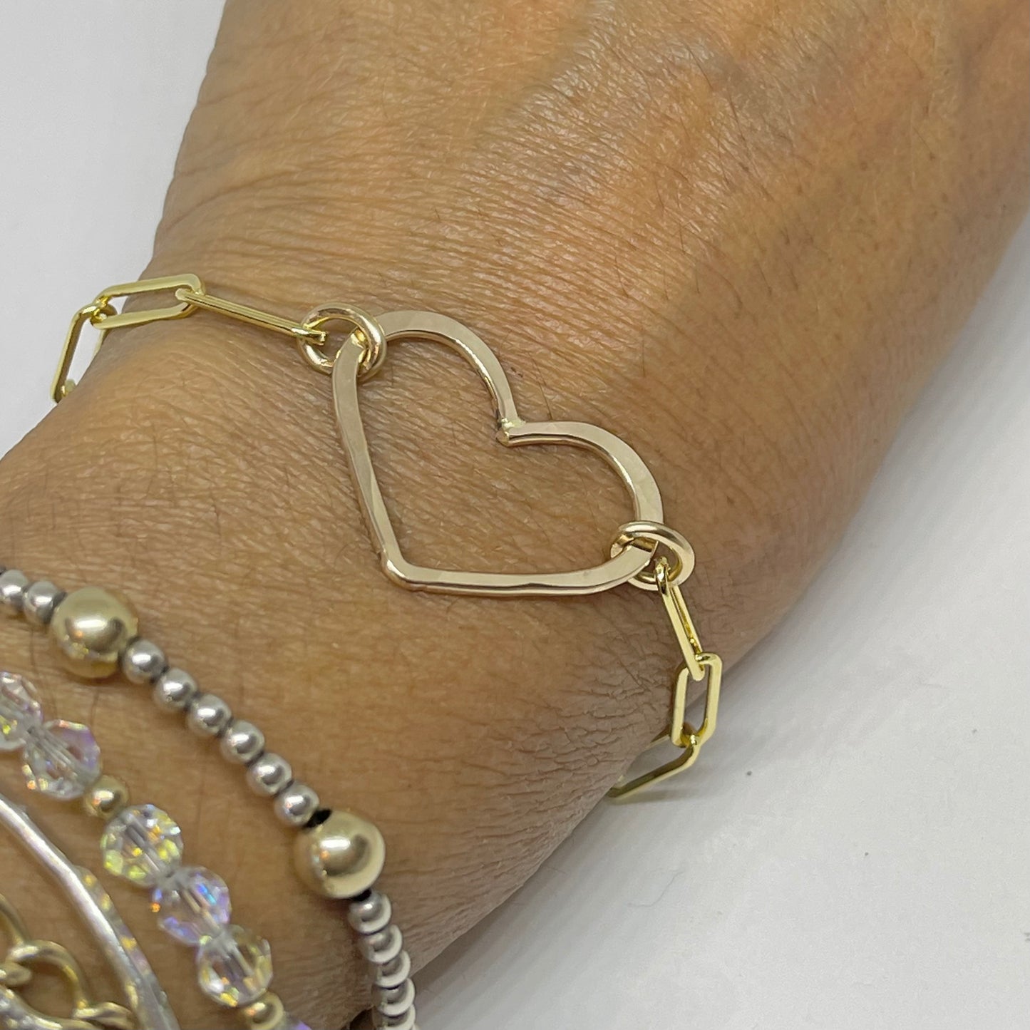 14 gauge all gold filled Heart Bracelet with Rectangular Link