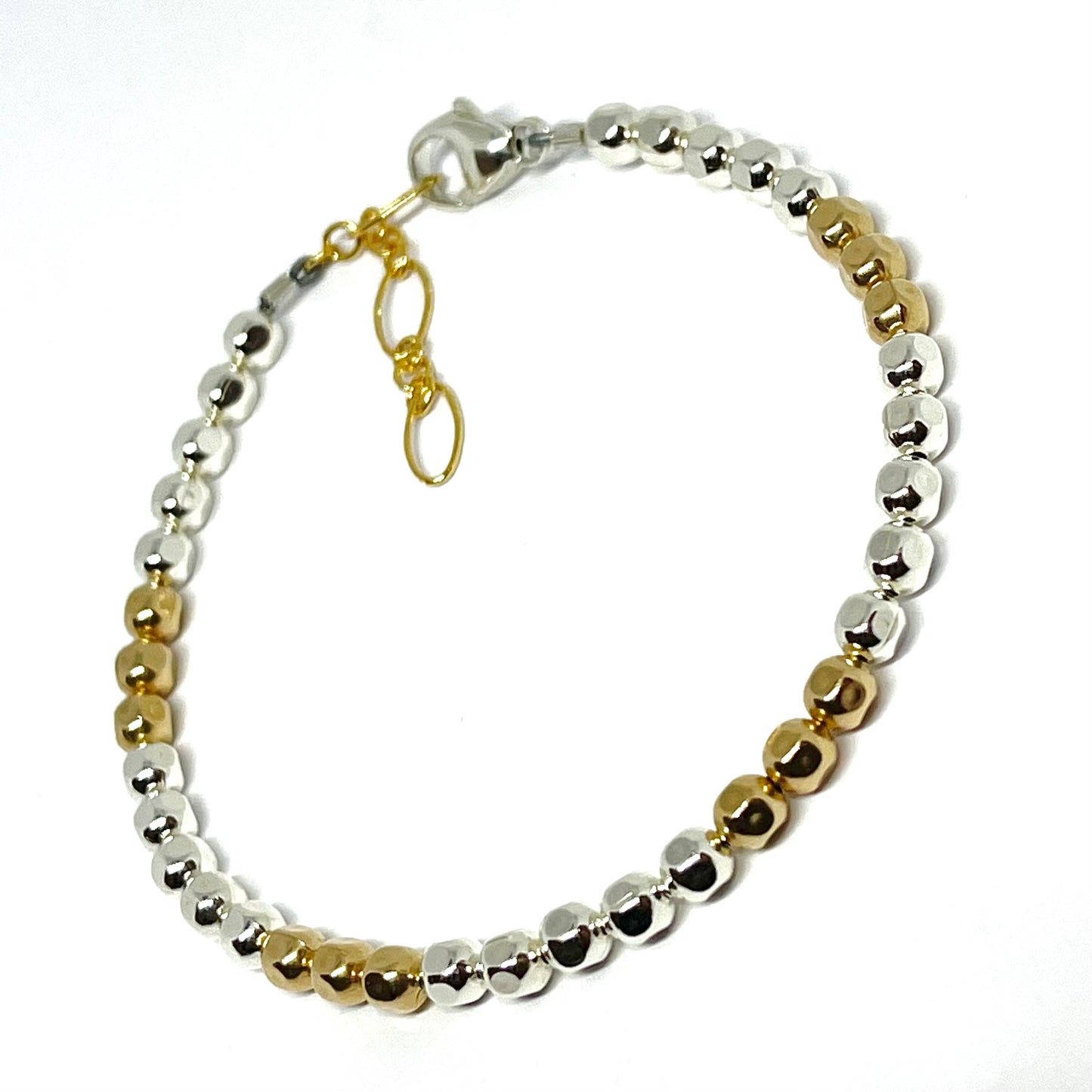 4mm square bead 14 k gold filled and sterling bracelet
