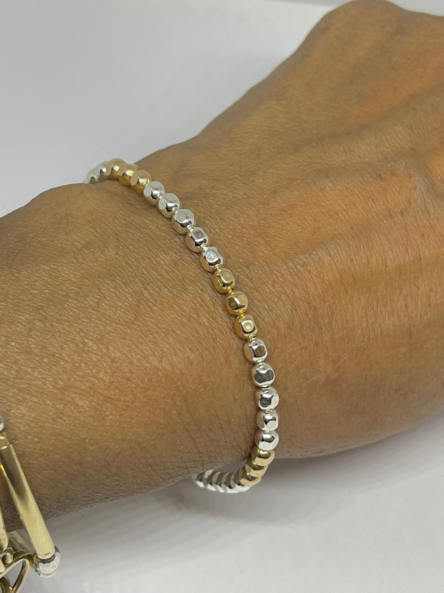4mm square bead 14 k gold filled and sterling bracelet
