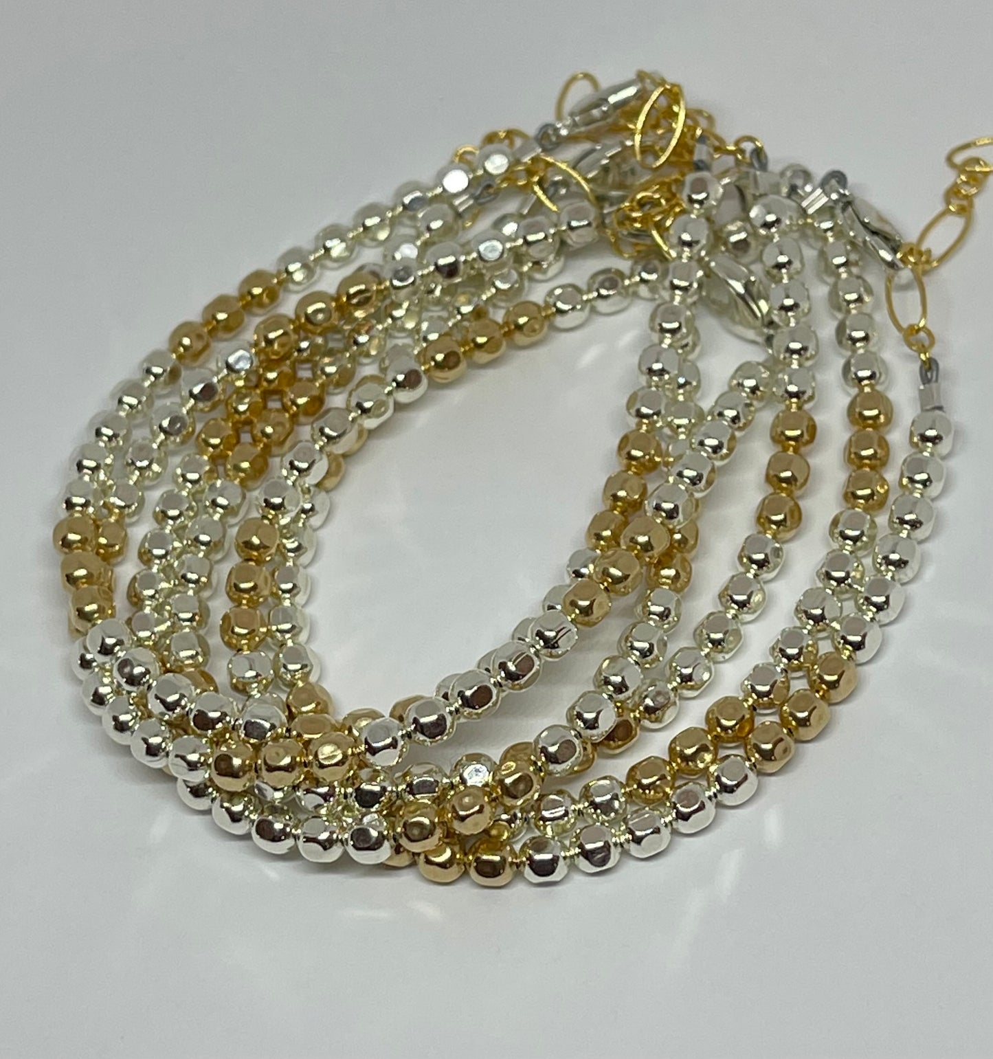 4mm square bead 14 k gold filled and sterling bracelet