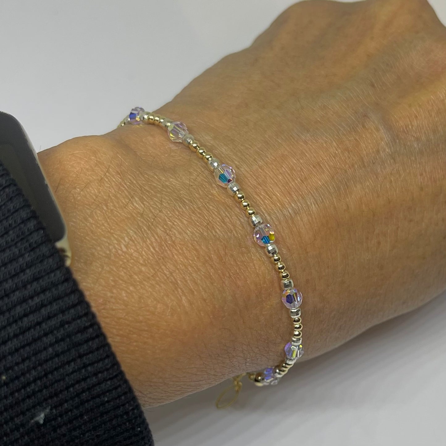 4mm Crystal bracelet with sterling and gold filled beads.