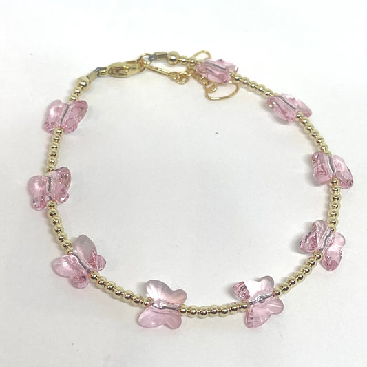 Butterfly Bracelet in Pastel Pink Crystals