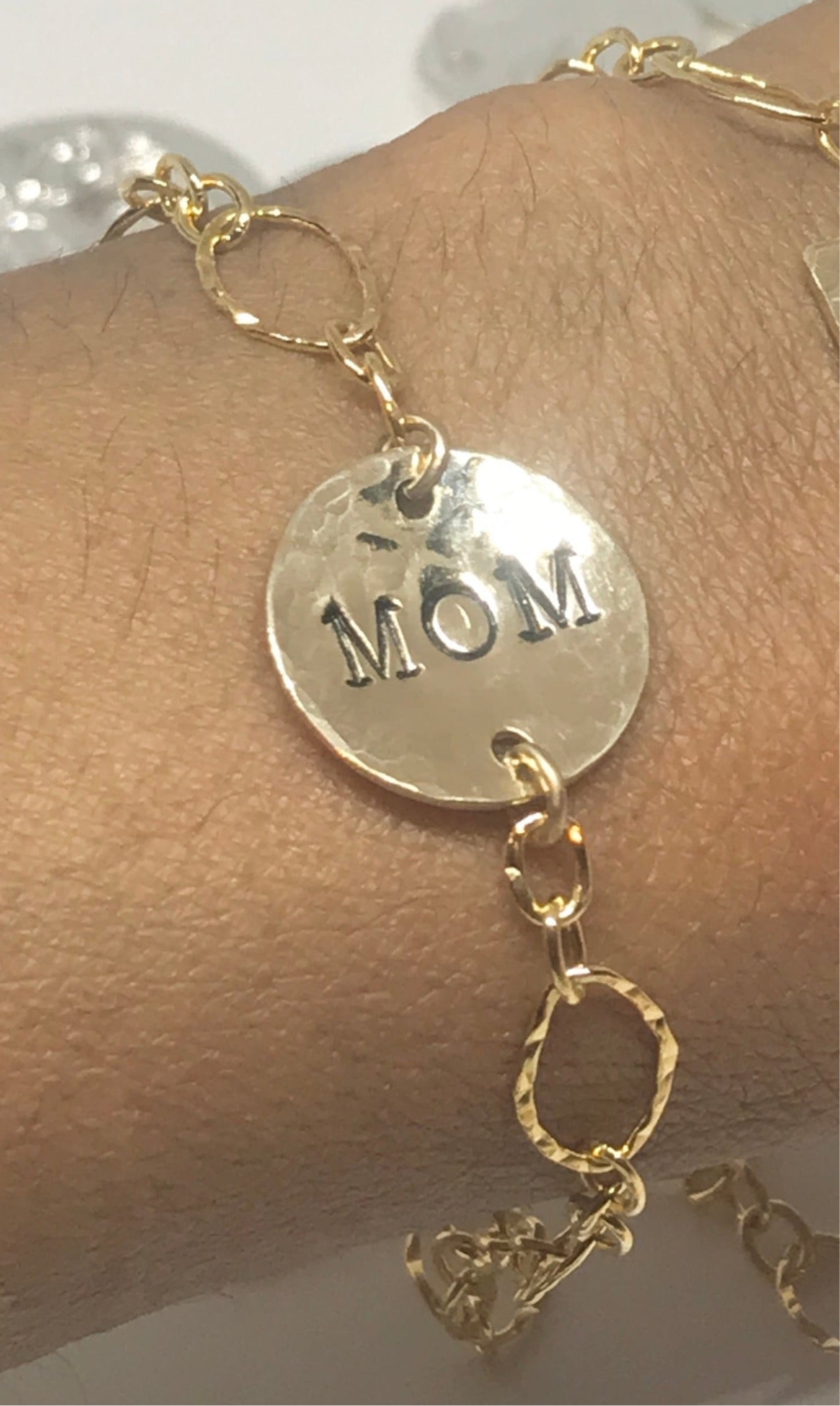 Gold Filled Disc bracelet:  MOM