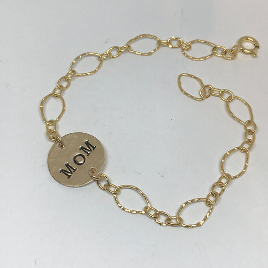 Gold Filled Disc bracelet:  MOM