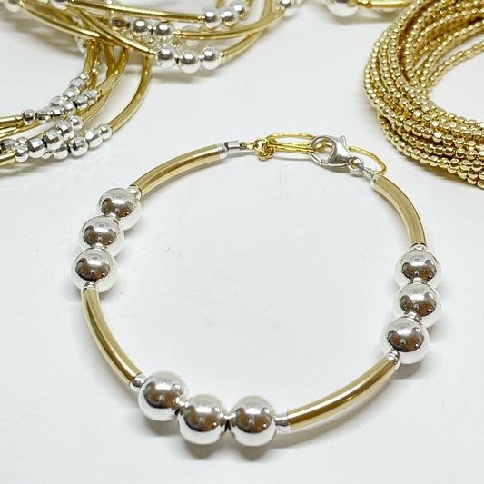 Tiffany Inspired 3 bead (7mm) Two Tone bracelet