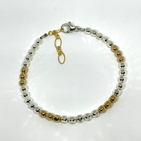 4mm square bead 14 k gold filled and sterling bracelet