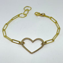 Load image into Gallery viewer, 14 gauge all gold filled Heart Bracelet with Rectangular Link
