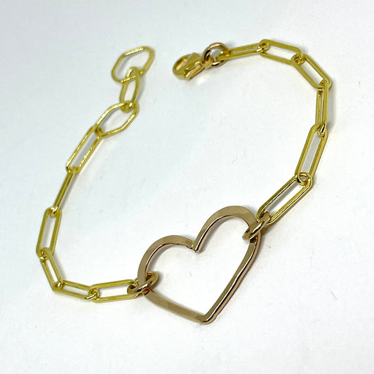 14 gauge all gold filled Heart Bracelet with Rectangular Link